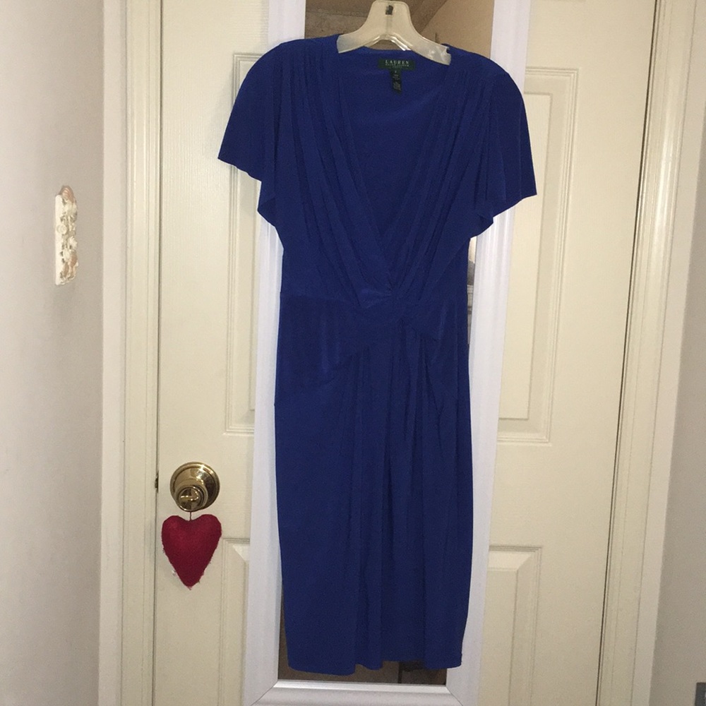Knot-waist deep V neck jersey sheath dress